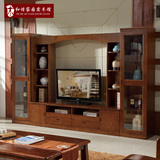 实木电视柜组合 橡木墙柜 现代中式客厅电视柜 背景墙厅柜酒柜