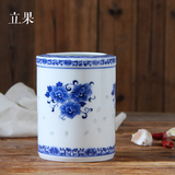 立果景德镇青花瓷玲珑陶瓷筷子筒家用筷笼厨房两用餐具置物架包邮