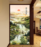 3D现代中式玄关壁画 山水国画走廊过道背景墙纸 餐厅书房竖版壁纸