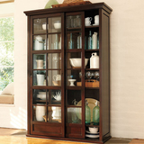 美式实木玻璃门书柜复古推拉门书橱书房家具储物柜单个书柜置物柜