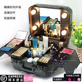 韩国高档专业万向轮拉杆化妆箱带镜子灯泡 多层大号化妆师彩妆箱