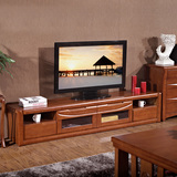 新中式实木电视柜简约现代小户型 地柜客厅储物柜 加厚原木伸缩
