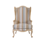 人气欧式老虎椅实木做旧单人条纹布艺高背沙发书描金美式新古典椅
