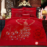 新婚纯棉婚庆四件套1.8m床上用品全棉大红色龙凤床单被套结婚床品