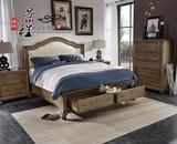 后现代美式简约 卧室定制家具1.5/1.8米棉麻布艺实木双人床抽屉床