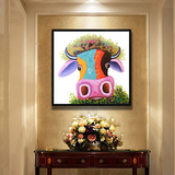 餐厅装饰画单幅小清新走廊挂画现代简约抽象油画立体动物电表箱画