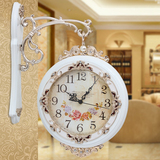 欧式钟表双面挂钟客厅静音大号两面时尚挂表创意个性田园现代时钟