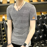 夏季男士短袖T恤 韩版修身亚麻潮大码半袖纯色V领薄款宽松打底衫