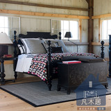 现货美式实木双人床 昆西矮柱1.85米床全实木家具定制黑色柱子床