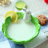 景德镇外贸手绘釉下彩陶瓷零食动物餐具 卡通可爱小白兔兔宝宝碗