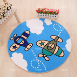 圆形卡通地毯儿童房男孩书房爬行垫印花地毯蓝天白云飞机环保地垫