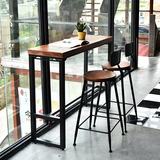 简约实木吧台桌铁艺靠墙酒吧桌复古休闲咖啡桌家用小吧台高脚吧台
