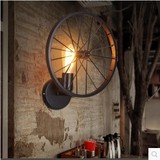 loft工业风壁灯复古个性创意酒吧咖啡厅餐厅过道走廊铁艺车轮壁灯