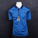 专柜正品 15夏款蓝色条纹100%桑蚕丝男士短袖T恤 原价1680