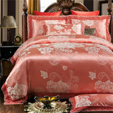 真丝四件套婚庆蕾丝床上用品桑蚕丝被套床单纯色丝绸贡缎床品全棉