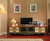 美式乡村实木电视柜2复古彩绘茶几电视柜欧式地中海客厅家具地柜