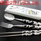 hellokitty韩国学生便携餐具三件套不锈钢筷子套装叉勺可爱餐具盒