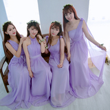 紫色伴娘服姐妹裙2016一字肩雪纺伴娘服长款修身显瘦婚礼伴娘礼服