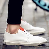 夏季英伦时尚学院风青年百搭白色休闲小皮鞋男个性舒适软底板鞋潮
