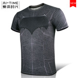 爱体时代蝙蝠侠t恤 男短袖圆领蝙蝠侠大战超人T恤学生速干运动衣