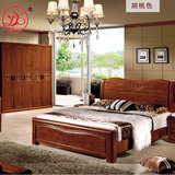 全实木床1.8 现代简约橡木储物双人床1.5米 中式雕花成人卧室婚床