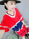2016新款 韩版时尚V领中长款宽松大版彩色条纹休闲针织套头衫 女