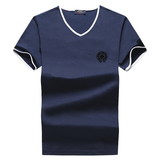 香港国际品牌男装2016新款男士V领短袖T恤高档丝光棉宽松大码半袖