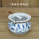 复古中国风日式和风陶瓷烟灰缸 创意釉下彩青花瓷咖啡厅个性烟缸