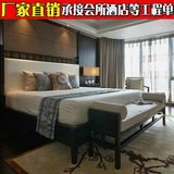 新中式双人床酒店宾馆水曲柳布艺床 现代实木婚床样板房家具定制