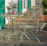 外贸出口欧式法式乡村铸铁铁艺圆桌椅墨绿色复古做旧阳台户外花园