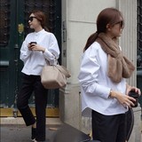 2016韩国春季休闲蝙蝠袖纯棉衬衣女学生韩版宽松百搭长袖打底衬衫