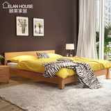 北欧宜家实木床 简易橡木床实木床架1.8 1.5米带靠背实木榻榻米床