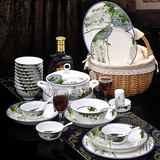 家用碗碟套装中式釉中彩景德镇青花瓷56头骨瓷餐具套装碗盘陶瓷器