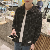 2016春装新品男士韩版格子长袖衬衫青少年宽松休闲衬衣学生外套潮