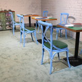 美式复古咖啡厅桌椅 奶茶甜品店拼色餐桌 铁艺主题LOFT家具定制