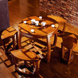 楠木茶桌 中式阳台实木圆形茶桌椅 原木仿古小户型功夫茶几组合