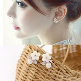韩国进口饰品 925纯银针耳钉纯银女水钻珍珠耳环花朵气质淑女耳饰