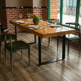 loft铁艺餐桌椅组合现代简约咖啡厅长方形实木会议桌做旧电脑桌