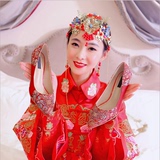16夏红色女士秀禾服结婚鞋子中式新娘尖头细跟红鞋高跟龙凤绣花鞋