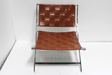现代不锈钢沙发椅 编织椅时尚真皮休闲椅 皮条特价椅简约阳台躺椅