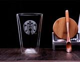 正品星巴克玻璃杯 双层透明耐热带盖水杯创意咖啡牛奶马克杯 茶杯