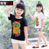 媛媛公主童装女童夏装2016新款 儿童大童女孩子短袖卡通猫头鹰T恤