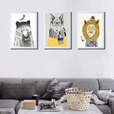 沙发背景墙装饰画三联抽象艺术客厅墙壁画美式动物图案带框挂画