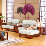 实木沙发组合客厅贵妃转角水曲柳新中式现代实木布艺茶水台家具