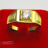 不掉色 黄金戒指 男女钻戒24K镀金仿真钻石戒子结婚首饰品 送礼物