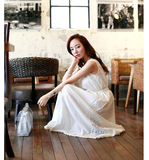 韩国代购2016夏白色蕾丝拼接修身连衣裙刺绣海边度假长裙沙滩裙女