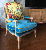 美式乡村实木单人沙发椅复古做旧休闲沙发椅法式书房客厅扶手椅