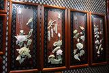 现代中式客厅装饰画沙发背景墙挂画餐厅玉石四条屏浮雕画工艺壁画