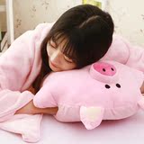 新款情侣猪抱枕三合一午睡毯子加厚暖手带手捂空调毯睡觉靠垫可爱
