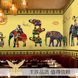复古泰式大象东南亚风情墙纸印度餐厅主题房背景壁纸工装大型壁画